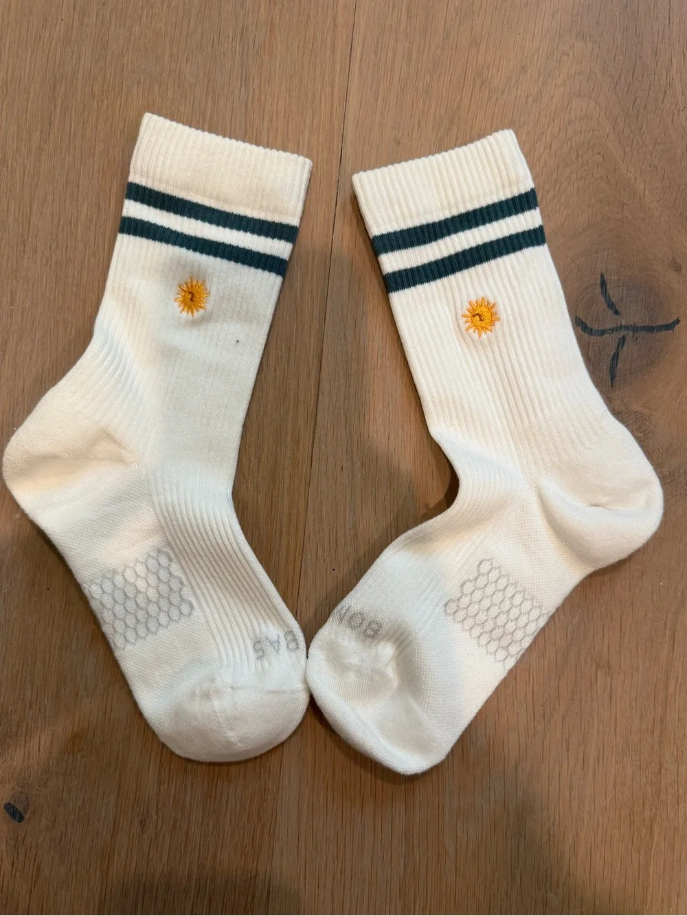 Bombas Women's Modern Rib Half Calf Socks-Dark Green Stripes and Yellow Sun